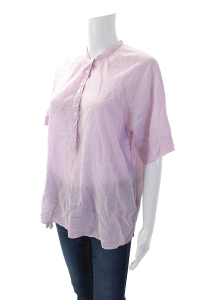 Hartford Womens Cotton Short Sleeve V-neck Button Blouse Pink Size 01