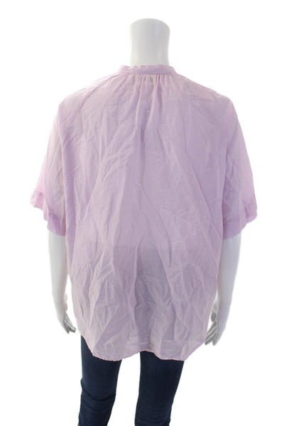Hartford Womens Cotton Short Sleeve V-neck Button Blouse Pink Size 01