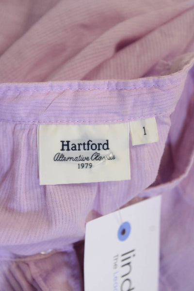 Hartford Womens Cotton Short Sleeve V-neck Button Blouse Pink Size 01