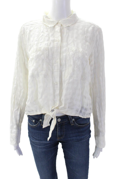 Rails Womens Cotton Long Sleeve Button Up Tie Front Blouse White Size L