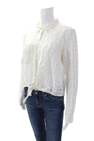 Rails Womens Cotton Long Sleeve Button Up Tie Front Blouse White Size L