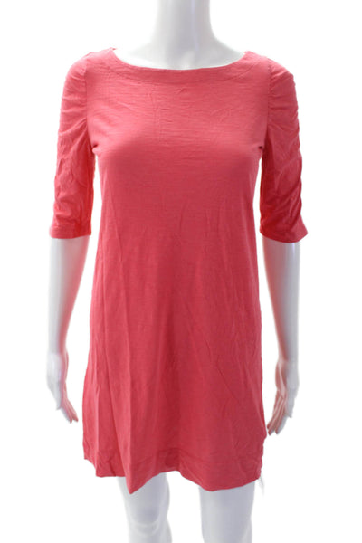 Lilly Pulitzer Womens Ruched 3/4 Sleeves Shirt Dress Coral Pink Cotton Size Smal