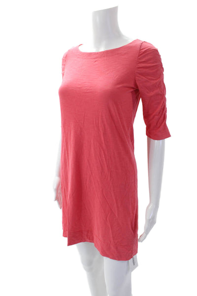 Lilly Pulitzer Womens Ruched 3/4 Sleeves Shirt Dress Coral Pink Cotton Size Smal