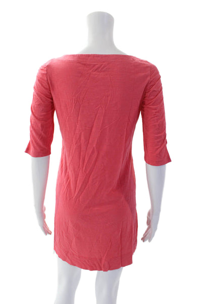 Lilly Pulitzer Womens Ruched 3/4 Sleeves Shirt Dress Coral Pink Cotton Size Smal