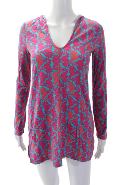 Lilly Pulitzer Womens Sea Horse Print Hooded Dress Multi Colored Size Small