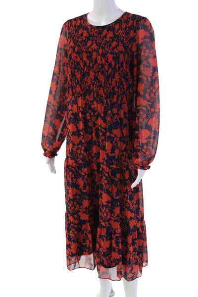 Julia Jordan Womens Floral Print A Line Maxi Dress Navy Blue Orange Size 6