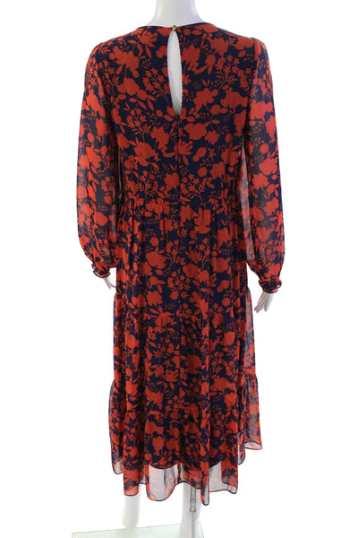 Julia Jordan Womens Floral Print A Line Maxi Dress Navy Blue Orange Size 6