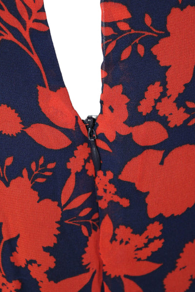 Julia Jordan Womens Floral Print A Line Maxi Dress Navy Blue Orange Size 6