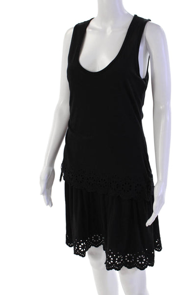 10 Crosby Derek Lam Womens Sleeveless Eyelet Dress Black Cotton Size Large