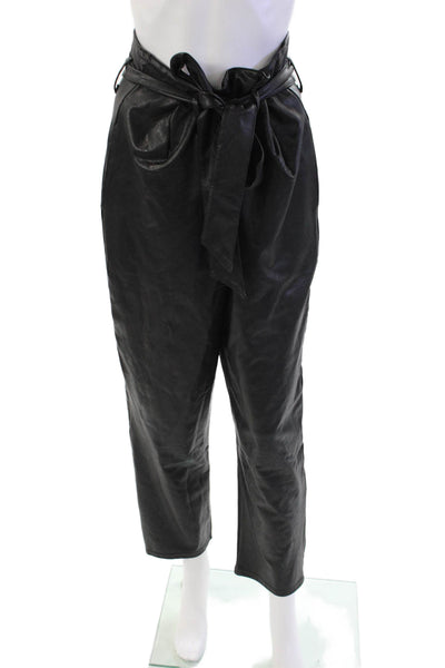 Commando Womens Faux Leather Belted Slim Leg High Rise Pants Black Size Large