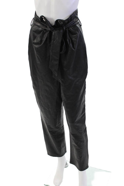 Commando Womens Faux Leather Belted Slim Leg High Rise Pants Black Size Large
