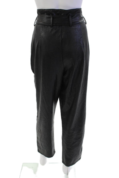 Commando Womens Faux Leather Belted Slim Leg High Rise Pants Black Size Large