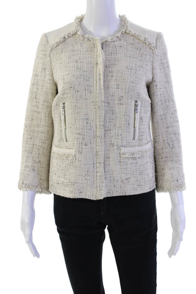 Joie Womens Tweed Full Zipper Light Jacket White Black Cotton Size Medium