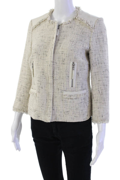 Joie Womens Tweed Full Zipper Light Jacket White Black Cotton Size Medium
