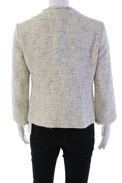 Joie Womens Tweed Full Zipper Light Jacket White Black Cotton Size Medium