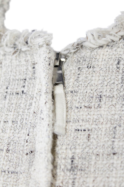 Joie Womens Tweed Full Zipper Light Jacket White Black Cotton Size Medium