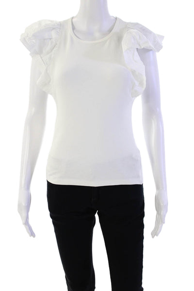 A.L.C. Womens Short Wing Sleeves Pullover Shirt White Cotton Size Medium