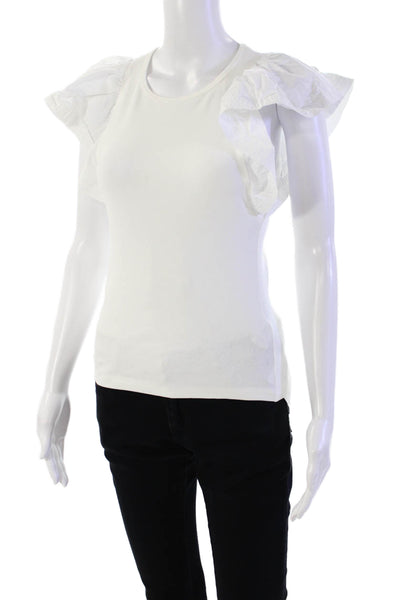 A.L.C. Womens Short Wing Sleeves Pullover Shirt White Cotton Size Medium