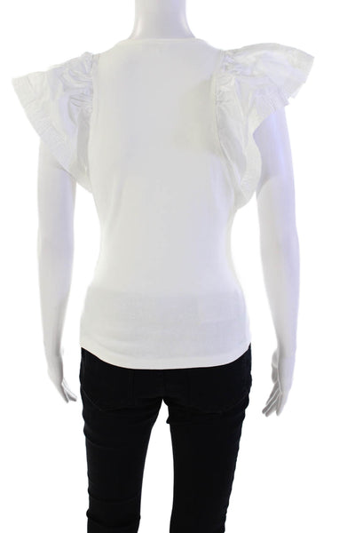 A.L.C. Womens Short Wing Sleeves Pullover Shirt White Cotton Size Medium