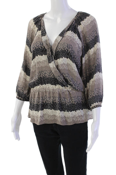 Parker Womens Silk Printed V Neck Pullover Blouse Beige Black Size Medium