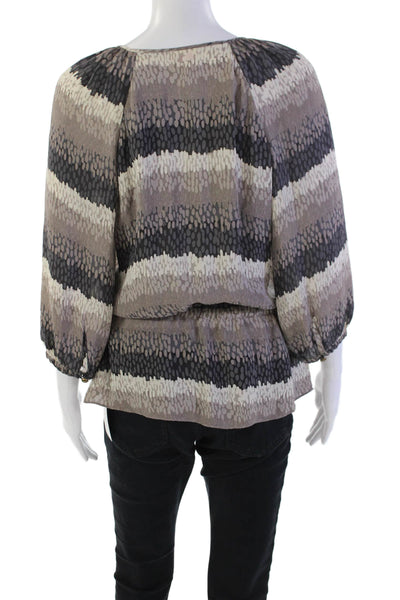 Parker Womens Silk Printed V Neck Pullover Blouse Beige Black Size Medium