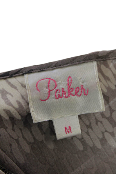 Parker Womens Silk Printed V Neck Pullover Blouse Beige Black Size Medium