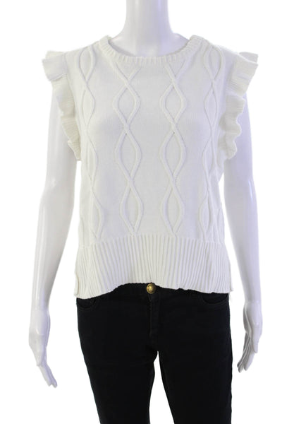 Central Park West Womens Ruffled Sleeves Sweater White Cotton Size Medium
