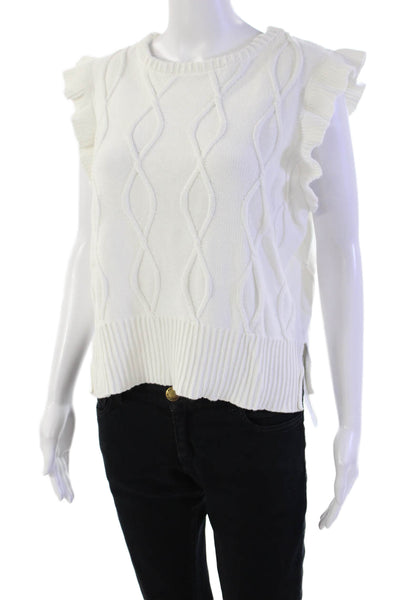 Central Park West Womens Ruffled Sleeves Sweater White Cotton Size Medium