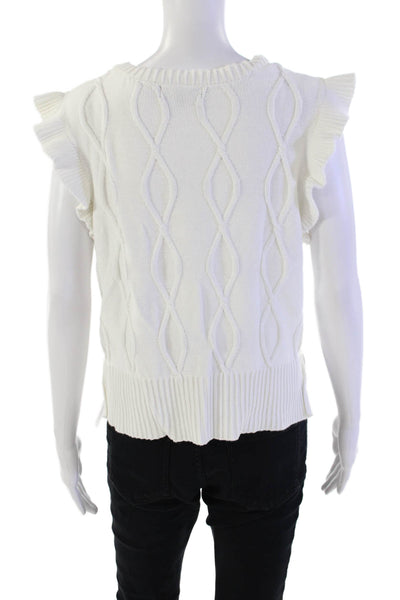 Central Park West Womens Ruffled Sleeves Sweater White Cotton Size Medium