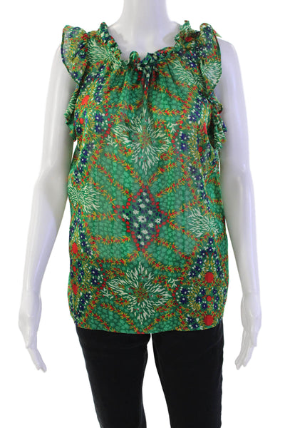 Ba&Sh Womens Floral Print Ruffled Blouse Green Multi Colored Size 6
