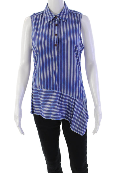 Derek Lam 10 Crosby Womens Sleeveless Striped Asymmetric Button Down Blue size 8