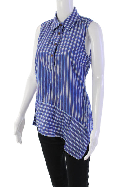 Derek Lam 10 Crosby Womens Sleeveless Striped Asymmetric Button Down Blue size 8