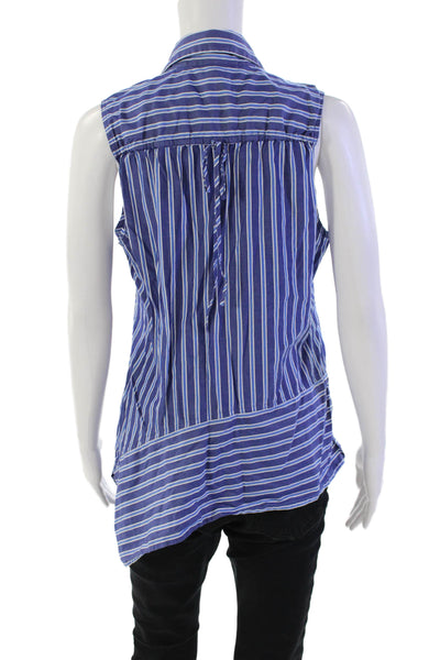 Derek Lam 10 Crosby Womens Sleeveless Striped Asymmetric Button Down Blue size 8
