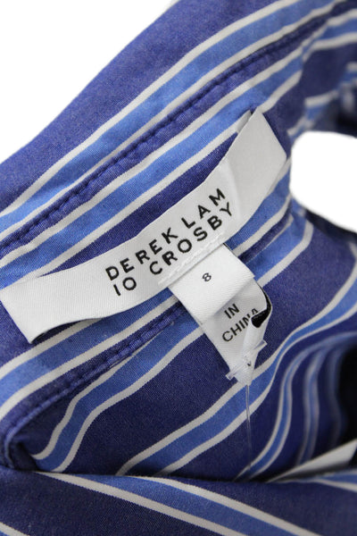 Derek Lam 10 Crosby Womens Sleeveless Striped Asymmetric Button Down Blue size 8