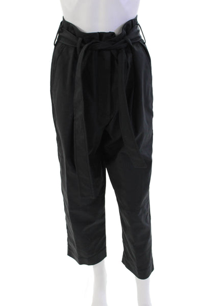 3.1 Phillip Lim Womens Cotton Tie Waist Pleated Straight Leg Pants Black Size 6