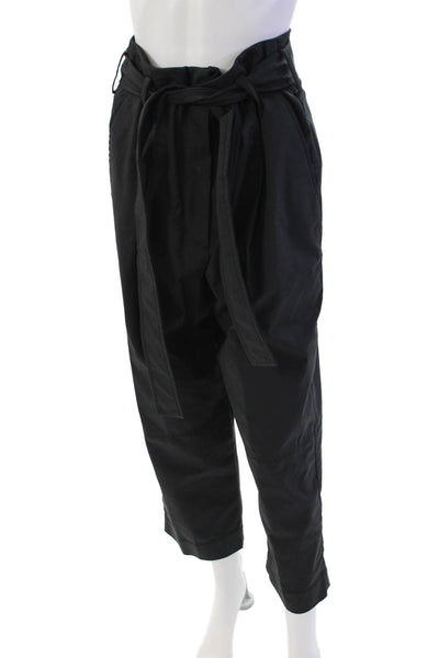 3.1 Phillip Lim Womens Cotton Tie Waist Pleated Straight Leg Pants Black Size 6