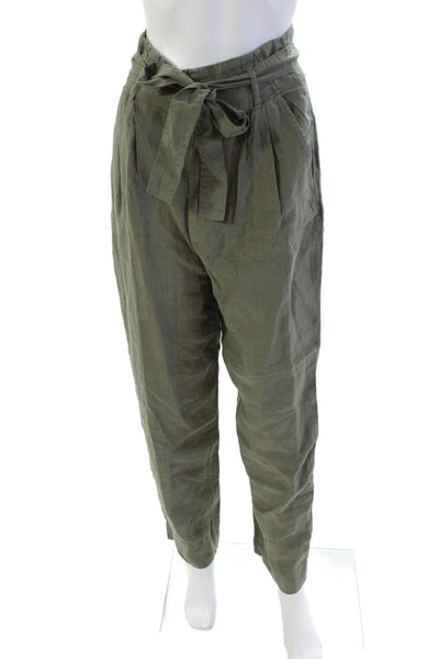 Joie Womens Linen Pleated High Rise Tapered Trousers Green Size 4