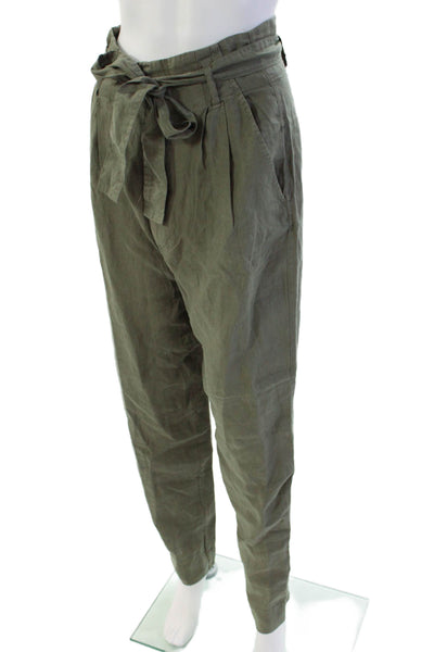 Joie Womens Linen Pleated High Rise Tapered Trousers Green Size 4