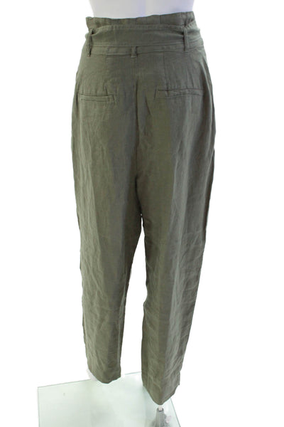 Joie Womens Linen Pleated High Rise Tapered Trousers Green Size 4