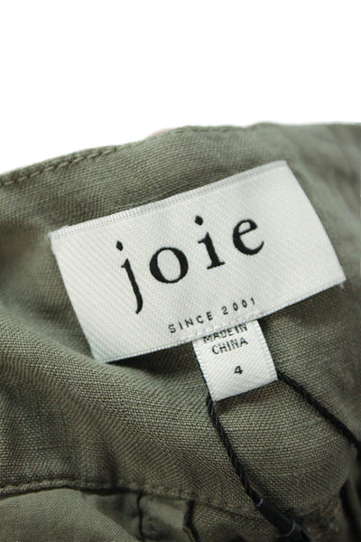 Joie Womens Linen Pleated High Rise Tapered Trousers Green Size 4