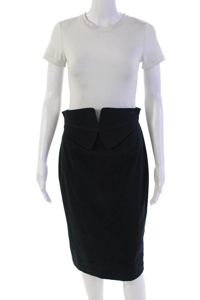 Charles Chang-Lima Womens Cotton Quilted Waistband Pencil Skirt Blue Size 28"