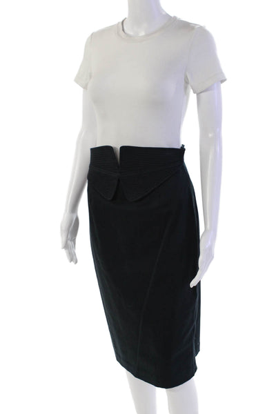 Charles Chang-Lima Womens Cotton Quilted Waistband Pencil Skirt Blue Size 28"
