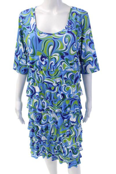 Isle By Melis Kozan Womens Geometric Tiered Half Sleeve Dress Blue Size XL