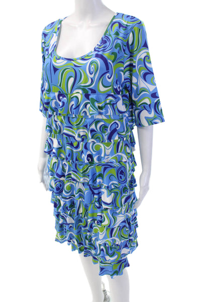 Isle By Melis Kozan Womens Geometric Tiered Half Sleeve Dress Blue Size XL