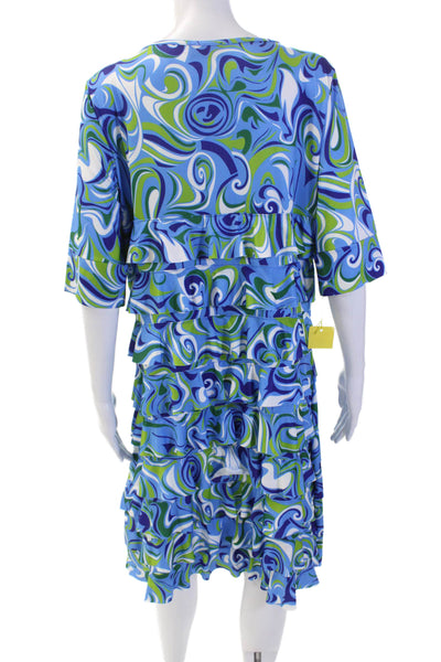 Isle By Melis Kozan Womens Geometric Tiered Half Sleeve Dress Blue Size XL