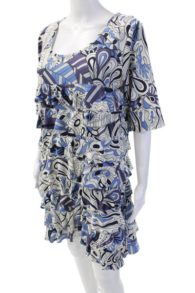 Isle By Melis Kozan Womens Geometric Tiered Half Sleeve Dress White Size XL