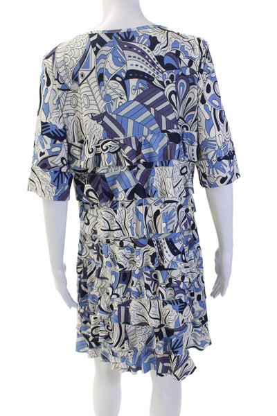 Isle By Melis Kozan Womens Geometric Tiered Half Sleeve Dress White Size XL
