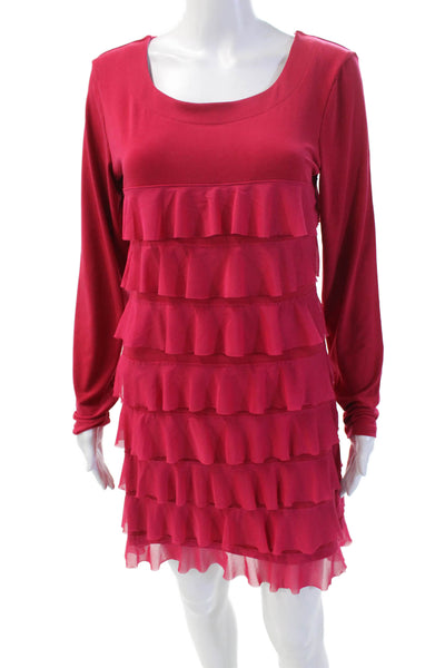 Isle By Melis Kozan Womens Tiered Long Sleeve Ruffled Dress Pink Size XL