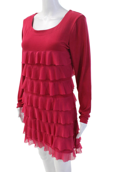 Isle By Melis Kozan Womens Tiered Long Sleeve Ruffled Dress Pink Size XL