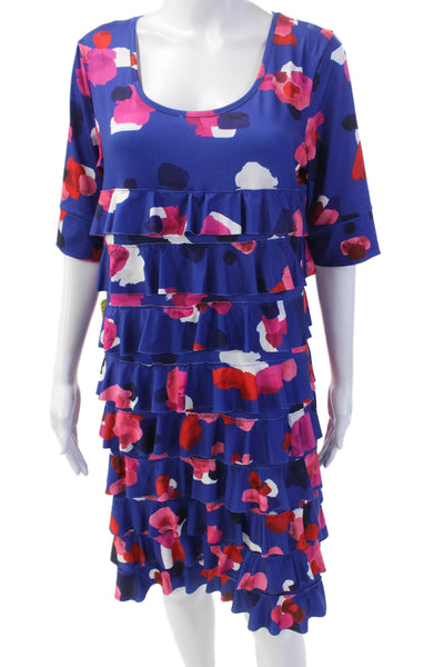 Isle By Melis Kozan Womens Abstract Tiered Half Sleeve Dress Blue Size L